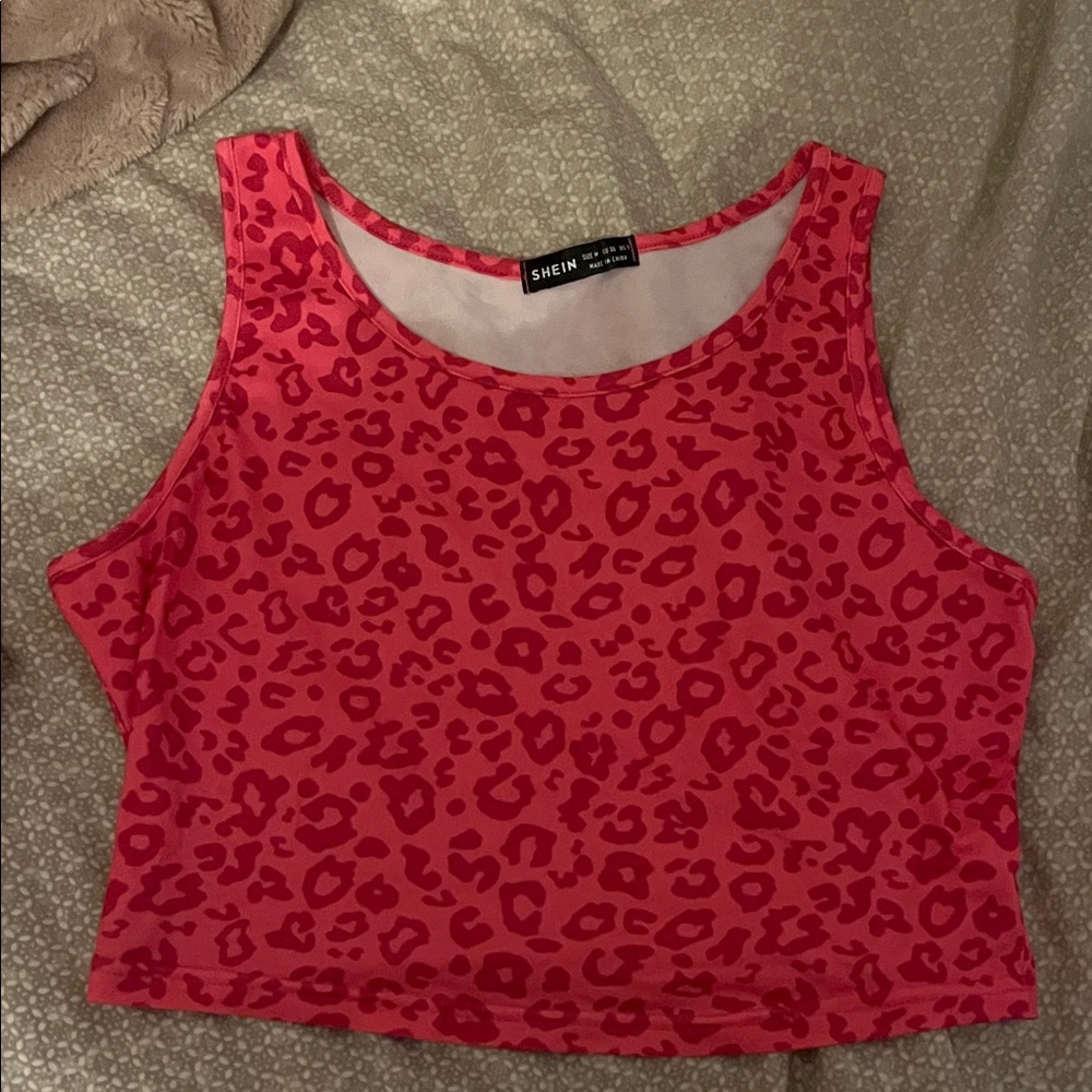 SHEIN Hot Pink Animal Print Crop Top